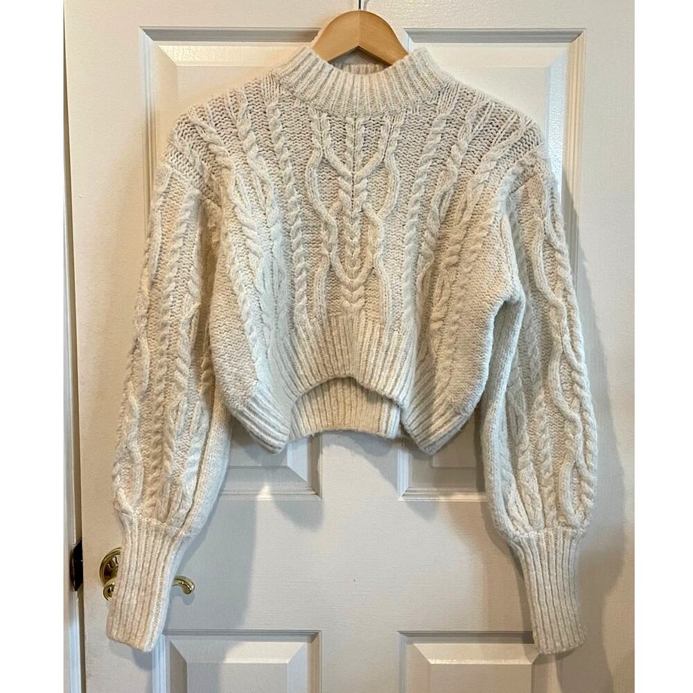 Forever 21 Chunky Cable Knit Mock Neck Cropped Sweater Cream White Size Medium